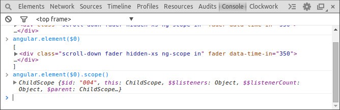 Chrome Dev Tools: get angularJS scope