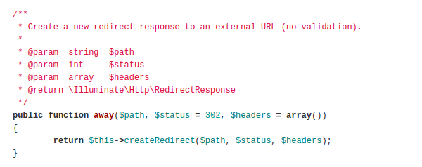 Laravel Redirect::away()